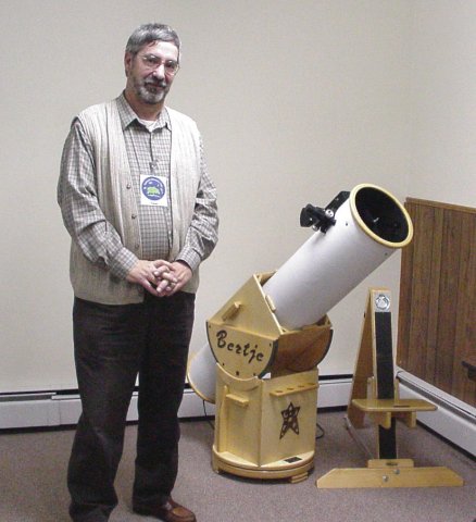 Frans Driesen with home-made telescope and observing chair